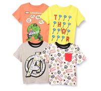 Amazon Essentials Disney | Marvel | Star Wars T- Shirts à Manches Courtes Garçon, Lot de 4, Avengers Logo/Power Marvel, 11-12 ans