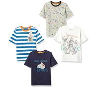 Amazon Essentials Disney | Marvel | Star Wars T-Shirts à Manches Courtes Garçon, Lot de 4, Bleu Marine/Gris/Blanc, la Reine des Neiges 2/Génie, 4 Ans
