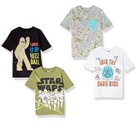 Amazon Essentials Disney | Marvel | Star Wars T- Shirts à Manches Courtes Garçon, Lot de 4, Noir/Vert Olive/Blanc Star Wars, 9 ans