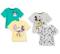 Amazon Essentials Disney | Marvel | Star Wars T-Shirts à Manches Courtes Garçon, Lot de 4, Vert/Orange/Jaune/Imprimé Mickey, 10 Ans