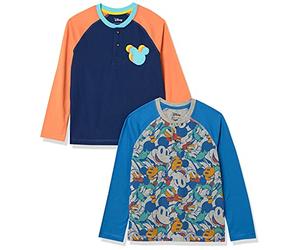 Amazon Essentials Disney | Marvel | Star Wars T-Shirts Henley à Manches Longues Garçon, Lot de 2, Méli-mélo Mickey, 6-7 Ans