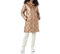 Amazon Essentials Doudoune d’Hiver Épaisse à Capuche avec Matelassage en Losange Longueur Genou Femme, Taupe Métallisé, XL