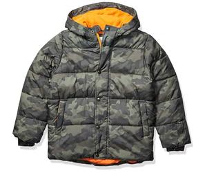 Amazon Essentials Doudoune Épaisse à Capuche Garçon, Vert Uniforme Foncé Motif Camouflage, 10 Ans
