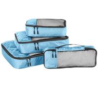 Amazon Essentials Ensemble 4 Cubes de Rangement, Organisateurs de Voyage, Double Fermeture Éclair, Dessus en Maille, 100% Polyester, Tailles S/M/L et Format Fin, Bleu Ciel (Anciennement Amazon Basics)