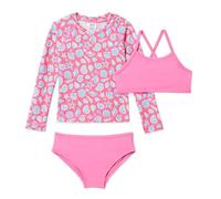 Amazon Essentials Ensemble Bikini 3 Pièces avec Maillot Anti-irritations à Manches Longues Fille, Beige Rosé/Rose Vif, 10 ans