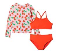 Amazon Essentials Ensemble Bikini 3 Pièces avec Maillot Anti-irritations à Manches Longues Fille, Fraises/Rouge Tomate, 9 ans