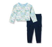 Amazon Essentials Ensemble Coupe Décontractée avec T-Shirt à Manches Longues en Jersey de Coton et Pantalon à Enfiler en Molleton French Terry Fille, Bleu Marine/Fruit, 3 ans