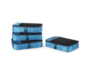 Amazon Essentials Ensemble de 4 Cubes de Rangement, Organisateurs de Voyage avec Double Fermeture Éclair, Dessus en Maille, Polyester, Taille M, Bleu Ciel (Anciennement Amazon Basics)