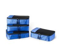 Amazon Essentials Ensemble de 4 Cubes de Rangement, Organisateurs de Voyage, Double Fermeture Éclair, Dessus en Maille, 100% Polyester, Tailles S/M/L et Format Fin, Bleu (Anciennement Amazon Basics)