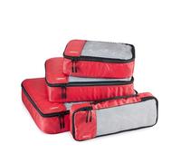 Amazon Essentials Ensemble de 4 Cubes de Rangement, Organisateurs de Voyage, Double Fermeture Éclair, Dessus en Maille, 100% Polyester, Tailles S/M/L et Format Fin, Rouge (Anciennement Amazon Basics)