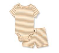 Amazon Essentials Ensemble de body et de short Unisexe - Bébé, Camels Rayures, 12 mois