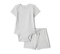 Amazon Essentials Ensemble de body et de short Unisexe - Bébé, Gris Clair Chiné, Prématuré