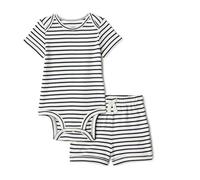 Amazon Essentials Ensemble de body et de short Unisexe - Bébé, Rayures françaises, 6-9 mois