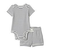Amazon Essentials Ensemble de body et de short Unisexe - Bébé, Rayures françaises, Prématuré