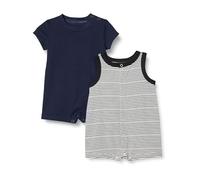 Amazon Essentials Ensemble De Combinaisons Sans Manches Et Manches Courtes Mixte Bébé, Lot de 2, Bleu/Rayures, 24 mois