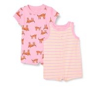 Amazon Essentials Ensemble De Combinaisons Sans Manches Et Manches Courtes Mixte Bébé, Lot de 2, Rayures/Rose Tigre, 24 mois