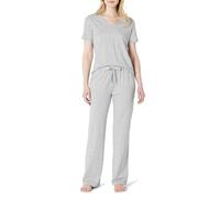 Amazon Essentials Ensemble de Nuit avec T-Shirt à Manches Courtes et Pantalon en Doux Mélange de Coton et de Modal Femme, Gris Medio Mezcla, XL