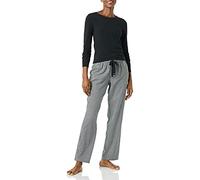 Amazon Essentials Ensemble de Nuit léger en Flanelle avec Pantalon et t-Shirt à Manches Longues pour Femmes, Vichy, Noir/Blanc, Taille L