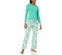 Amazon Essentials Ensemble de nuit léger en flanelle avec pantalon et t-shirt à manches longues pour femmes, motif arbre festif écru, taille XS