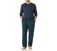 Amazon Essentials Ensemble de Pyjama avec Pantalon en Flanelle et T-Shirt à Manches Longues Homme, Bleu Marine/Tartan Écossais, M