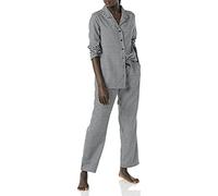 Amazon Essentials Ensemble de pyjama en flanelle à manches longues avec boutons sur le devant et pantalon pour femme, noir/blanc, vichy, taille L