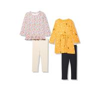 Amazon Essentials Ensemble de vêtements à Manches Longues Fille, Lot de 4, Or/Jaune Floral, 3 Ans