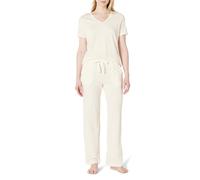 Amazon Essentials Ensemble de Vêtements de Nuit, Pantalon et T-shirt à Manches Courtes en Mélange de Coton Doux Femme, Ivoire, XS