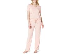 Amazon Essentials Ensemble de Vêtements de Nuit, Pantalon et T-shirt à Manches Courtes en Mélange de Coton Doux Femme, Rose Clair, S