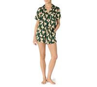 Amazon Essentials Ensemble de Vêtements de Nuit, Short et Haut Boutonné à Manches Courtes en Satin Femme, Vert Foncé Beige Zèbres, L