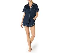 Amazon Essentials Ensemble de Vêtements de Nuit, Short et Haut Boutonné à Manches Courtes en Satin Femme, Bleu Marine, M