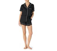 Amazon Essentials Ensemble de Vêtements de Nuit, Short et Haut Boutonné à Manches Courtes en Satin Femme, Noir, XXL