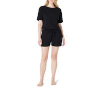 Amazon Essentials Ensemble de Vêtements de Nuit, Short et T-shirt à Manches Courtes en Mélange de Coton Doux Femme, Noir, XS