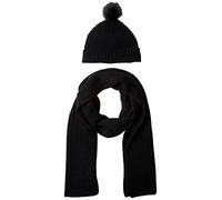 Amazon Essentials Ensemble en Maille Écharpe et Bonnet à Pompon Femme, Noir, Taille Unique