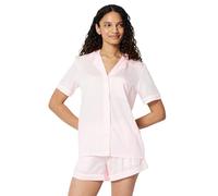 Amazon Essentials Ensemble Haut boutonné à Manches Courtes et vêtements de Nuit Courts en Satin pour Femmes, Rose Doux, Taille S