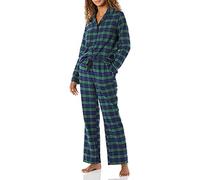 Amazon Essentials Ensemble pyjama en flanelle à manches longues et pantalon boutonné sur le devant pour femme, motif écossais Blackwatch bleu cobalt, vert et bleu, taille L