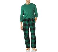 Amazon Essentials Ensemble Pyjama en Flanelle Douce pour Homme (Grandes Tailles Disponibles), Motif écossais Vert/Buffle, Taille XS