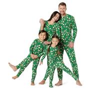 Amazon Essentials Ensembles de Pyjamas de Noël Assortis pour la Famille Mixte Bébé, Lot de 3, Vert Émeraude Foncé Pain D’épices, 6-9 Mois