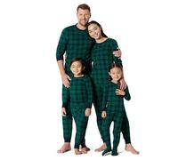 Amazon Essentials Ensembles de Pyjamas de Noël Assortis pour la Famille Mixte Bébé, Lot de 3, Vert Émeraude Foncé Bleu Marine Écossais, 0 Mois