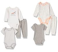 Amazon Essentials Ensembles de Tenues de Type Layette en Coton Mixte Bébé, Lot de 6, Blanc Carrots/Gris Foncé Chiné/Lapin/Rayures, 12 Mois