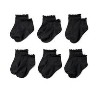 Amazon Essentials Fille Socquettes à Bord Volanté, Lot de 6, Noir, M (4-8 ans)