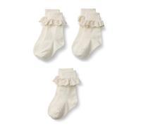 Amazon Essentials Fille Socquettes pour l’École avec Volants en Dentelle et Œillets, à Revers, Lot de 3, Ivoire, S (2-4 ans)