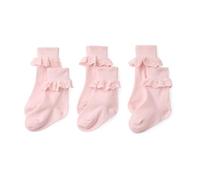 Amazon Essentials Fille Socquettes pour l’École avec Volants en Dentelle et Œillets, à Revers, Lot de 3, Rose, S (2-4 ans)