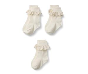 Amazon Essentials Fille Socquettes pour l’École avec Volants en Dentelle et Œillets, à Revers, Lot de 3, Ivoire, S (2-4 ans)