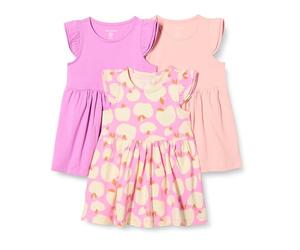 Amazon Essentials Fille Tunique En Jersey À Volants, Lot de 3, Mauve/Pommes/Rose, 3 ans