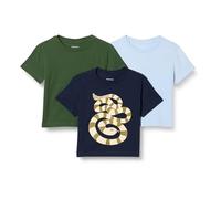 Amazon Essentials Garçon T-shirts en coton, Lot de 3, Bleu Clair/Olive Foncé/Serpent, 9 ans