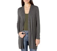 Amazon Essentials Gilet Ouvert à L’Avant à Manches Longues Femme, Charbon Chiné, XS