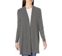 Amazon Essentials Gilet Ouvert à L’Avant à Manches Longues Femme, Noir Blanc Rayures Horizontales, XS
