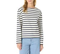 Amazon Essentials Haut à Col Bateau et Manches Longues, Tissu Épais 100% Coton, Coupe Décontractée Femme, Coquille D’œuf Bleu Marine Mariner Rayures, XXL