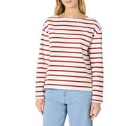 Amazon Essentials Haut à Col Bateau et Manches Longues, Tissu Épais 100% Coton, Coupe Décontractée Femme, Coquille D’œuf Mariner Rayures, L