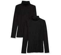 Amazon Essentials Haut à col roulé et Manches Longues, Effet superposé, en Maille côtelée, Coupe ajustée (Disponible en Grandes Tailles) Femme, Lot de 2, Noir, XS